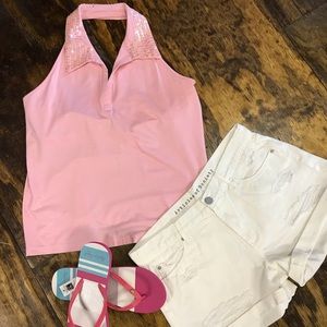 NWT summer halter s top pink w sequence detail